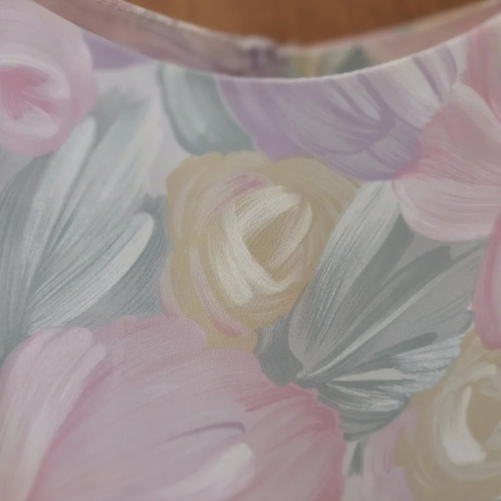 All That Jazz Vintage Floral Midi Dress Pastel Chiffon XS Wedding Guest